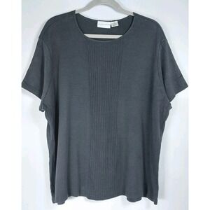 Jaclyn Smith Womens Size 2X Black Short Sleeve Ribbed Tee‎ Shirt